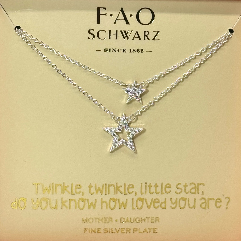 Fao Schwarz Fine Silver Plate Star Mother Daughter Necklace Set